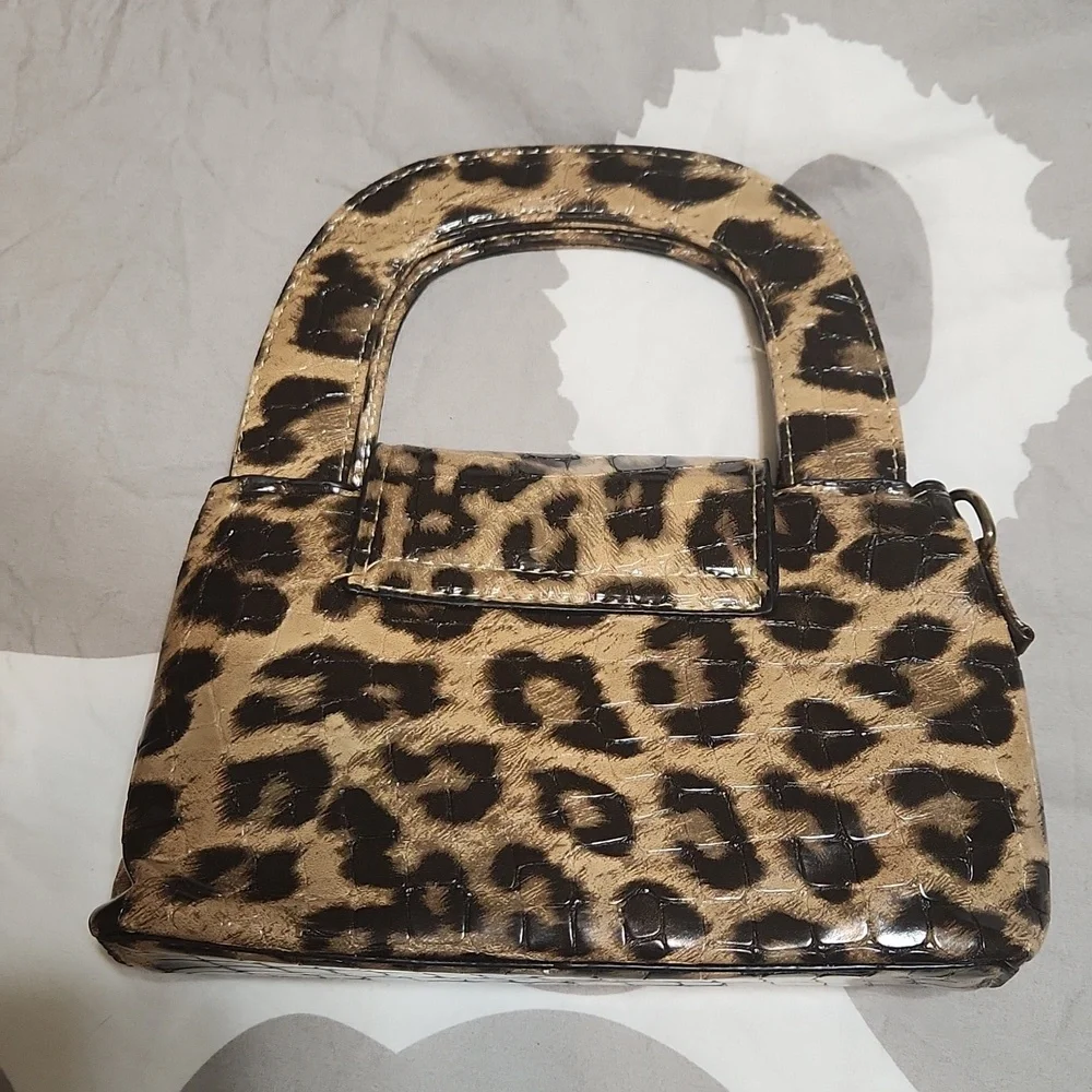 Leopard Mini Satchel Bag with Lock Closure and 41” Crossbody Strap NWOT